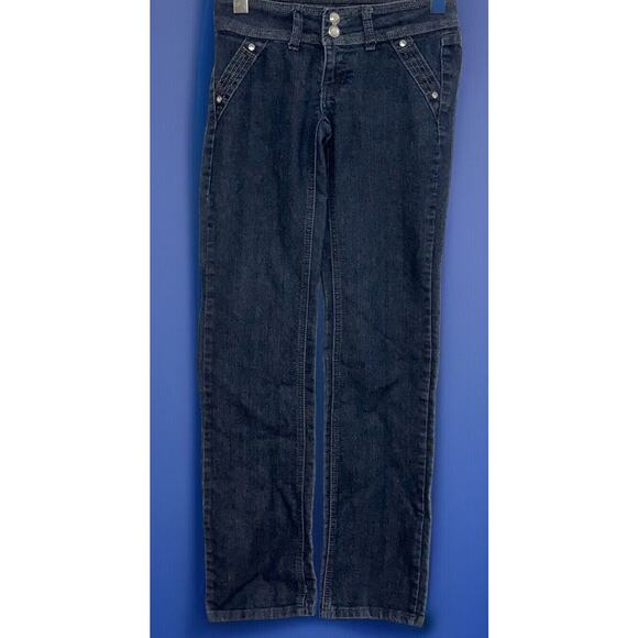 PASION Blue Denim jeans 2 Button Waist Mid Rise Skinny 28x37 - Picture 1 of 11
